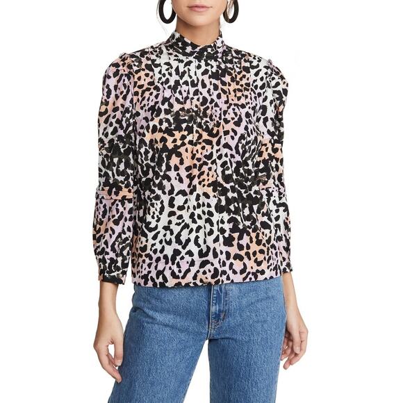 Veronica Beard Lety Top Lilac Multi Leopard Print Pastel Pleated Blouse SZ 10 - Picture 4 of 12